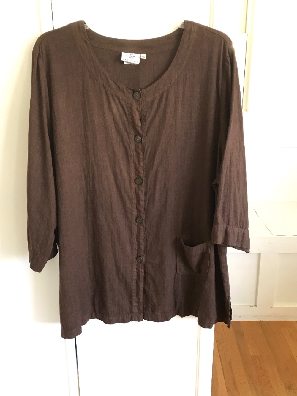 HOT COTTON 100% Linen Button Up Jacket Top Brown Tunic Women’s Plus Size 3X Y2K